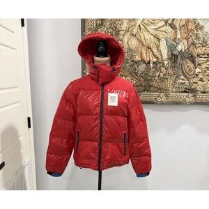 Topo Designs Puffer Jacket Womens Medium Red Hooded Insulated Outdoor Coat